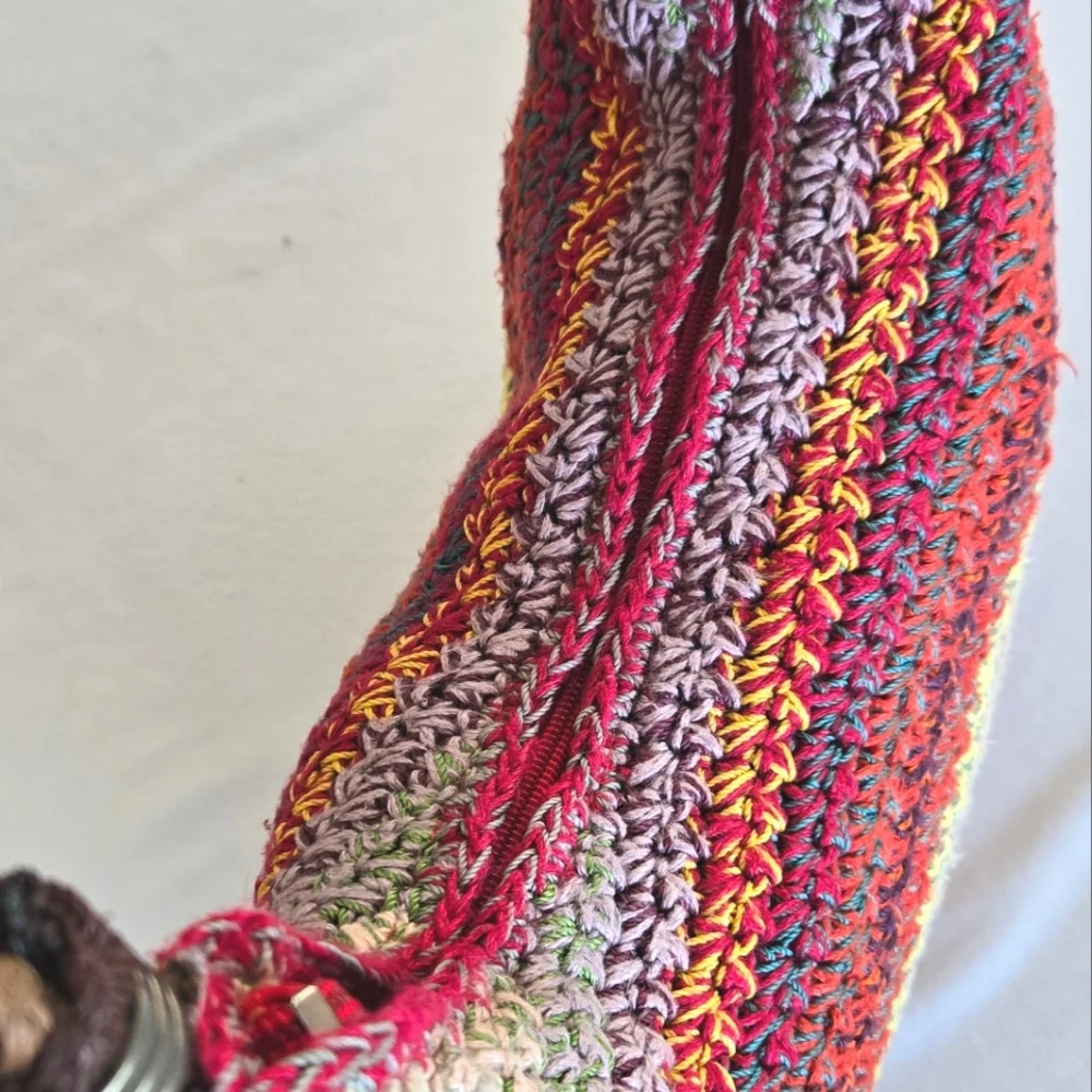 The Sak Sakroots Happy & Free Multi Colored Crocheted Hobo Shoulder Handbag